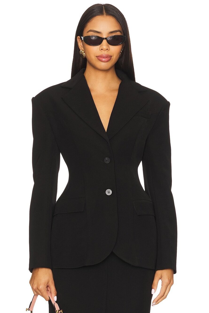 Line & Dot Ida Hourglass Blazer in Black fitted suit jacket